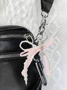 Y2k 粉红丝带蝴蝶结珍珠钻石十字架吊坠钥匙扣，精致的少女包饰，适合女孩、学生和的可爱包饰 - 适合背包、钱包、手机、礼品袋和日常学校使用的精美配饰，也可作为礼物赠送给朋友、生日礼物、教师节礼物、返校季节。