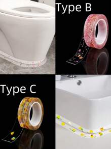 2 件装透明防水防霉印花填缝胶带，厨房灶台浴室墙角腰线缝隙贴纸，填缝胶带