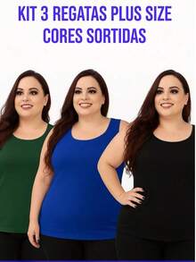 Kit 3 Regatões Básicos Plus Size Femininos | G1 ao G5 | Malha Leve | Cores Lisas para o Dia a Dia - Multicolorido - Visão 1