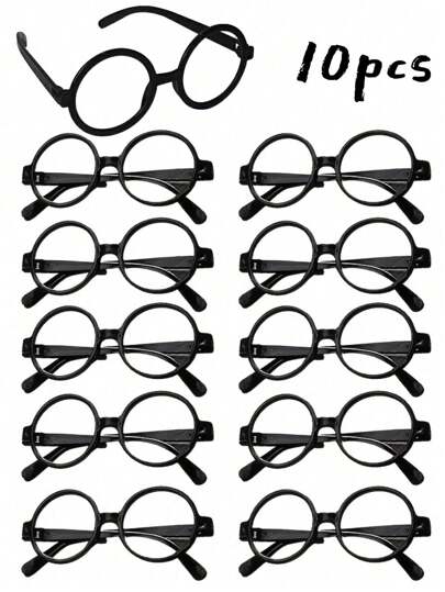 10 pezzi Occhiali rotondi in plastica senza cornice da mago, occhiali da dottore carini per costume di Ognissanti, decorazione per feste, giochi di ruolo, accessori per trucco e fotografia, accessori da mago