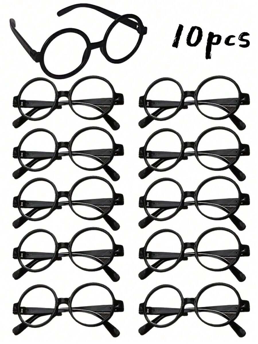 10 Stücke rahmenlose runde Plastik Zaubererbrille, süße Doktorbrille für Halloween Kostüm, Party Dekoration, Rollenspiel, Make-up Fotografie Requisiten, Zauberer Accessoires - Verschiedenfarbig - Übersicht 1