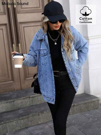 Ropa deportiva versátil y casual de primavera, otoño e invierno, con forro térmico y resistente al frío, estilo académico estudiantil Y2K azul, chaqueta de mezclilla para mujeres