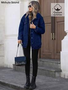 Mobula Sound# 多功能休闲运动时尚女式夹克，蓝色 Y2K 学生学院风，春秋冬季 - 查看 2