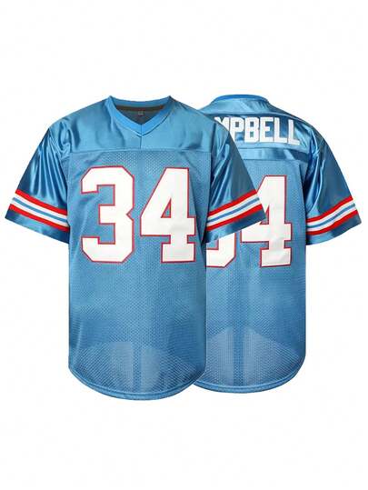 Men's Football Jersey 34 Blue  Embroidered Sports T-Shirt, Fitness Training Casual Short-Sleeved Shirt