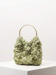 花卉 3D 玫瑰手提包、花卉包、新娘派对包、舞会包、女士舞会礼服、舞会配饰、婚礼用品、优雅女士包（图案随机） - 綠色 - 查看 2
