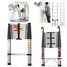 2.6m-5m Portable Retractable Attic Ladder Steel Extension Loft Step Ladder 150kg HomeWarehouse DlY Stepladder With Removable Hook - Bạc - Xem 1