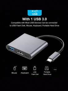 三合一 Type-C 适配器，USB 3.0 接口，支持鼠标、键盘、U盘转换器，多功能 OTG 适配器，高速传输 - 灰色 - 查看 3