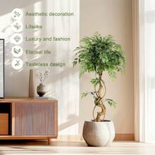 Artificial Ficus Tree, Curved Tree Trunk, 120cm/150cm/180cm Artificial Plants Large With White Pot, Artificial Tree For Indoor Decor Living Room Bedroom Office Garden House Decor