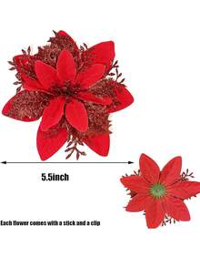 10pcs Shiny Flower Petals Decor, Artificial Poinsettia Flower Wreath, Christmas Tree Decoration, Suitable For Christmas, New Year, Wedding, Party - Multicolor - View 3