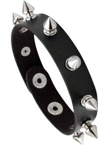 Eigso 3 Pcs Leather Punk Bracelets Men Women Of Rock Rivet Wrap Retro Spike Bracelet Adjustable - 黑色 - 1 - 查看 10