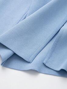 V-Neck Solid Color Casual Knit Sweater With Metal Buttons, Suitable For Spring/Autumn/Winter - Blue - View 5