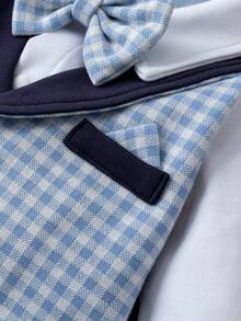 Baby Boy Plaid 2 In 1 Long Sleeve Gentleman Romper, Blue - Blue - View 5