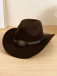 1 Set Unisex Cowboy Hat With Bull Horn Decor + 1 Cashew Pattern Scarf Fashion Outfit, Suitable For Horse Riding, Rodeo, Music Festivals, Bar Parties, As Gifts And Daily Use