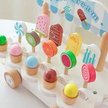 Expositor de madera en forma de carrito de helados, helados/paletas danesas nobles, juguete educativo de juego de roles para niños - Multicolor - Ver 6