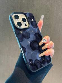 1pc Gradient Tie Dye Handpainted Black Floral Pattern Litchi Texture Waterproof Shockproof Anti-Slip Soft Phone Case Cover For Apple/ Phones - Multicolor - View 3
