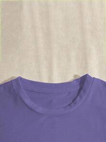 夏季休闲标语印花圆领常规T恤 - 紫羅蘭色 - 查看 4