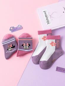 Disney 3/6 đôi tất họa tiết Minnie Mouse dễ thương chính hãng, tất dài đến bắp chân cho bé gái, tất kiểu hoạt hình Hàn Quốc cho bé trai, tất mùa thu/đông, tất cho bé sơ sinh, tất - Nhiều màu - Xem 9