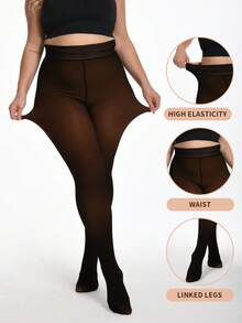 Thick Warm Pantyhose, Stylish Fake Skin Fleece Leggings, High Waisted Design, Women's Pantyhose And Stockings Winter - Nâu sẫm - Xem 5
