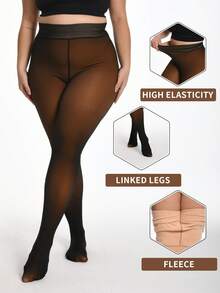 Thick Warm Pantyhose, Stylish Fake Skin Fleece Leggings, High Waisted Design, Women's Pantyhose And Stockings Winter - Màu caramel đen - Xem 1