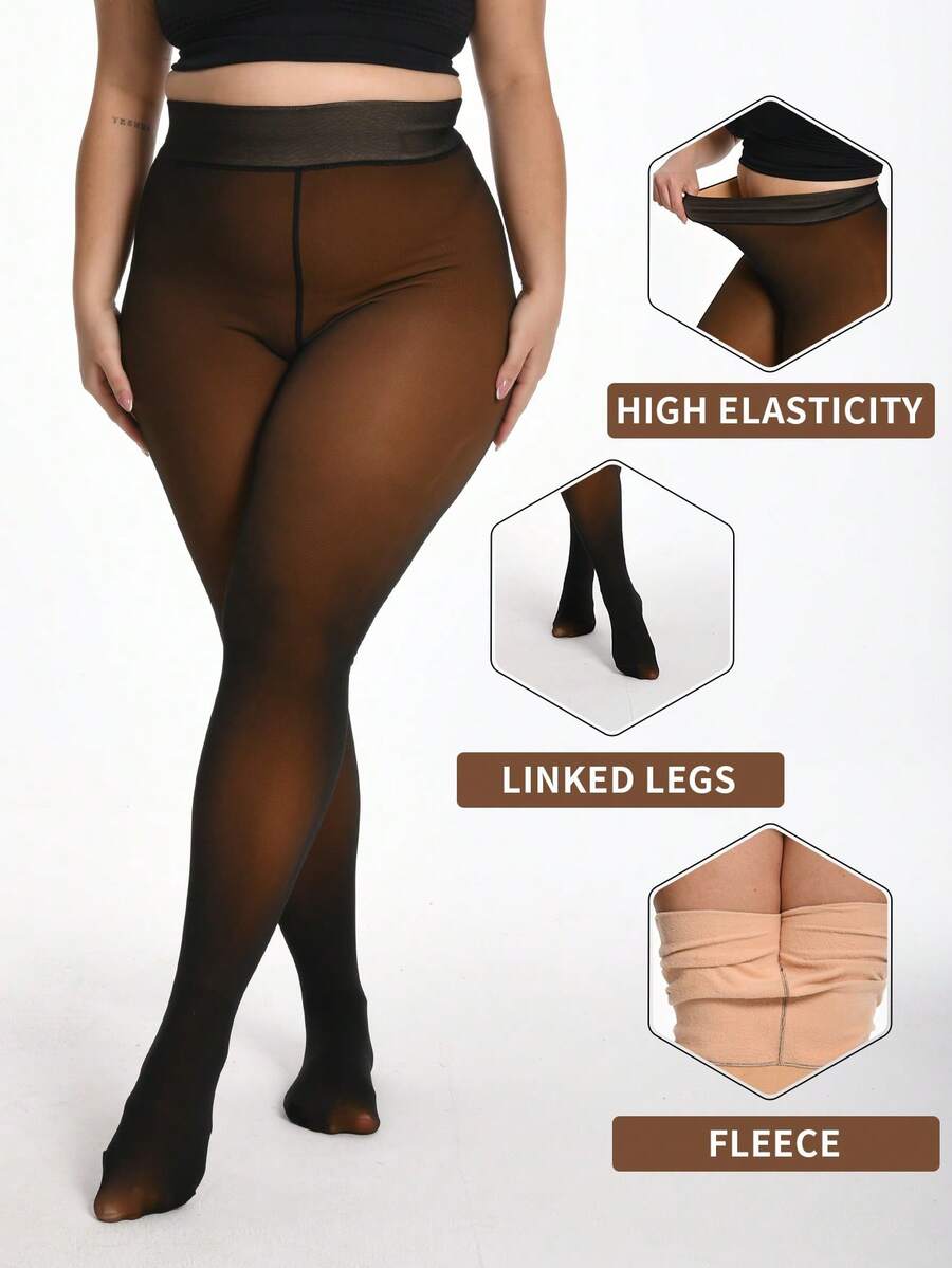 Thick Warm Pantyhose, Stylish Fake Skin Fleece Leggings, High Waisted Design, Women's Pantyhose And Stockings Winter - Màu caramel đen - Xem 1