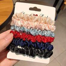 Silk Hair Scrunchies Small Silk Scrunchy Skinny Hair Ties Bows Elastics Hair Bands Soft Scrunchy Hair Tie Ropes Ponytail Holder For Women Girls Hair Accessories 6 Pack Elegant - 如圖 - 查看 6