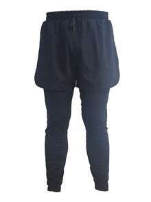 男士 1 套弹力速干运动裤，透气健身紧身裤，带手机口袋，双层面料抽绳腰部，适合跑步、慢跑、健身房训练、秋季 - 黑色 - 查看 10