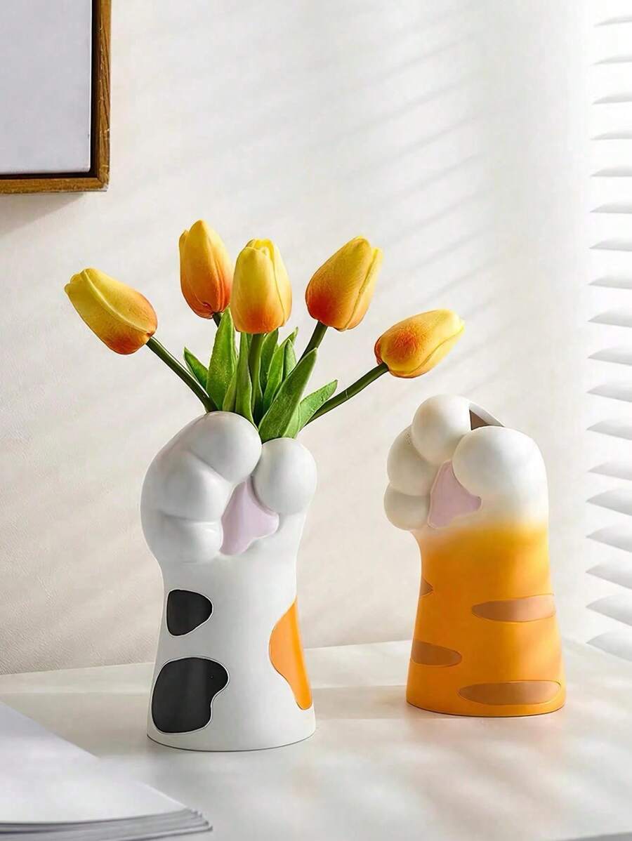 1 pièce Vase en résine avec patte de chat 7 cm x 14 cm, convient pour la décoration intérieure, le jardin extérieur, le balcon, le salon, la salle à manger, l'affichage, applicable pour la vitrine du centre commercial, la décoration de la table à manger, la maison, le rebord de fenêtre, le restaurant rapide, fournisseur de au détail