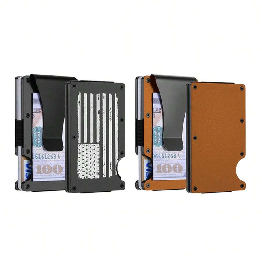 1 Or 2-Pack: RFID Blocking Slim Credit Card Holder Wallet For Men – Minimalist, Scratch-Resistant, With Removable Money Clip | Modern, Durable, Everyday Carry - 愛國與棕色 - 查看 1