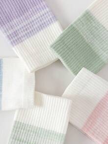 5 Paar Damen Farbverlauf Yoga Pilates Sport Socken, Silikon rutschfeste Tanzsocken, geeignet für Indoor Fitness Aerobic Sport Laufen, elastischer Sportgürtel Griff passend zu Sportbekleidung Yoga Hosen Mittellange Socken - Verschiedenfarbig - Übersicht 7