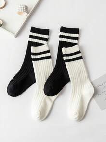 1/4 Pair Children's Long Tube Socks, Sports Student Calf Socks, Breathable Moisture-Wicking Suitable For 1-12 Years Old Kids Daily Wear - Black and White - View 27