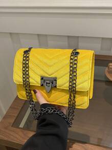 Borsa a spalla elegante di lusso di colore unito, portafoglio vintage con stampa elegante, borsa a tracolla in PU, accessorio quotidiano da donna