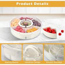 Divided Serving Tray With Lid, Rotating Snack Box With 6 Compartments, Removable Large Snack Box With Handle, Multifunctional Fruit Tray For Home, Party, Picnic - White - View 5