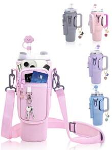 1set 40 Oz Case With Adjustable Shoulder Strap And Straw Hat Accessories,Double Storage Bag, Compatible With Stanley 40oz 30oz Tumbler,Neoprene Bottle Sleeve Pouch With Adjustable Shoulder Strap, Cup Accessory For Outdoor Activities, Office, Travel, Gifts, Sportss, Carry-On Bottle Accessory