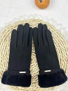 1 Pair Beige Thickened Warm Touchscreen Gloves, Autumn/Winter