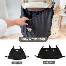 1PC & 2PCS Stroller Bag Large Capacity Waterproof - Reusable Washable Mummy Bag With Black Bear Pattern, Holds Mobile Phone, Wallet & Milk Bottles For Home & Travel