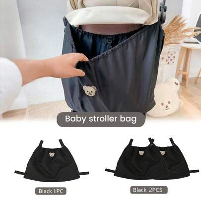 1PC & 2PCS Stroller Bag Large Capacity Waterproof - Reusable Washable Mummy Bag With Black Bear Pattern, Holds Mobile Phone, Wallet & Milk Bottles For Home & Travel