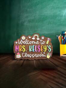 1件定制教师姓名教室欢迎牌，可爱彩色木质挂牌，教室欢迎标识牌，个性化定制教师门牌，教室入口装饰，家居装饰客厅 - 彩色 - 查看 5