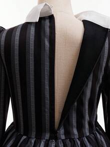 女学生学院制服服装条纹连衣裙假发+袜子3件套服装套装儿童万圣节狂欢节角色扮演生日派对儿童化装舞会 - 黑色 - 查看 10