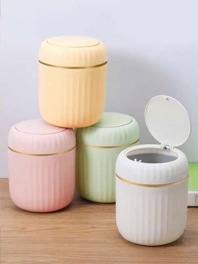 1Pc Mini Garbage Bin, Covered Small Trash Can, Desktop Trash Can, Plastic Desktop Waste Paper Basket, Swing-Top Design To Prevent Odor Leakage, Used For Storing Fruit Peel And Paper Scraps On Desk To Keep Tidy, For Bathroom, Home Office Desk Decor,Coffee Table, Office, Living Room, Study