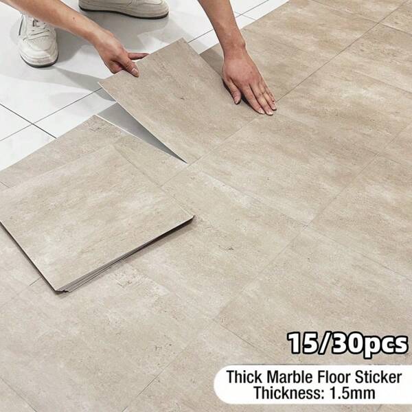15/30pcs Self-Adhesive Marble Texture Square Floor Tiles, Thick Material, Multi-Color Patterns, Freely Cuttable & Removable, Easy Installation, Suitable For Living Room, Bedroom, Office, Bathroom, Kitchen Wall And Floor Decor