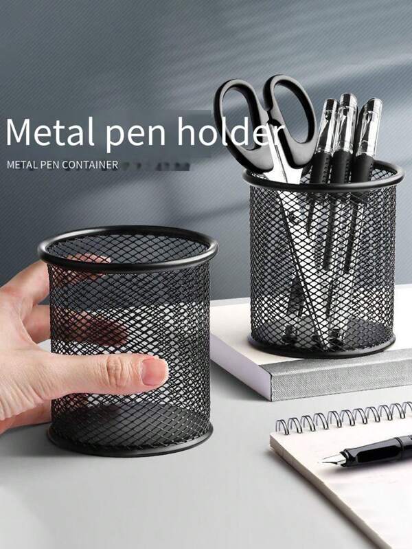 1 Round Mesh Metal Pen Container, Suitable For Students And Office Desktop Storage, Multifunctional Creative Simple Frosted Transparent Storage Container.