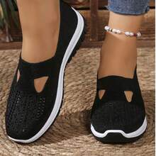 女士透气网眼休闲鞋，柔软轻便，日常好伴侣 - 黑色 - 查看 3