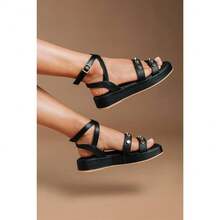 SANDALIA  FEMININA FLAT CONFORTAVEL E MODERNA - Preto - Visão 2