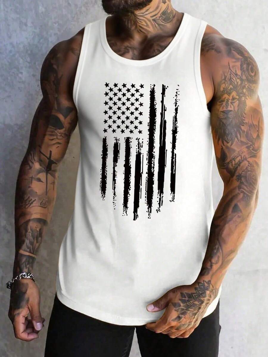 Men's Summer USA Flag Print Sleeveless Casual Tank Top - White - View 1
