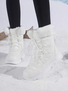 女士冬季户外雪地靴，防滑厚中筒保暖雪地靴 - 白色 - 查看 2
