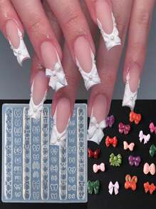 1PC 25 Kinds Of Bow Style Nail Silicone Mold Sweet Ballet Style Cute Elegant Bow Large Three-Dimensional Soft Silicone Carved Mold,Nail Supplies,Nail Tools,Nail Art Tools,Back To School,Nails,Nail Tools For Press On Nails - Clear - View 17