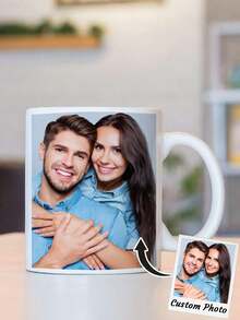 1pc Custom Photo Mug, Personalized Photo Coffee Mug, Personalized Photo Anniversary Mug, Housewarming Gifts, Valentine's Gift, Anniversary Gift, Graduation Gift, Mother's Day Gift, For Anniversaries, For Valentine's Day, For Mother's Day, For Birthdays, For Children's Day, For Father's Day, For Graduation, For Weddings, For Housewarming Kitchen, Dining Room, Living Room, Bedroom, Office, Tea Room, Home,Women's Happiness Boost Back To School - 白色 - 查看 2