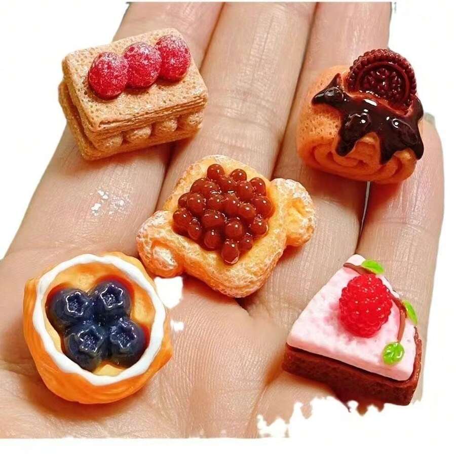 5件/10件迷你DIY模拟食物玩娃娃屋微型蛋糕装饰、树脂配件、面包卷、场景布置 - 彩色 - 查看 1