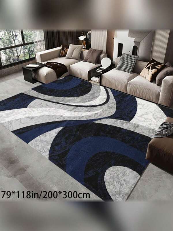 Velvet Soft Geometric Blue And Gray Wavy Pattern, Non-Slip Rubber Backing, Machine Washable, Suitable For Living Room, Bedroom, Office And Holiday Decoration, Living Room Carpet | Elegant Wavy Design | Durable Polyester Living Room Carpet Christmas Decoration Mat Rectangular Nordic Style Washable Geometric Pattern Sofa Side Bedside Kitchen Game Room Entrance Carpet, Best Christmas Gift Soft And Comfortable, Suitable For Living Room, Bedroom, Office And Kitchen - Green Floral Pattern, Style Home Decor - Various Sizes
