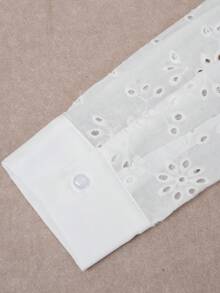 HOMEYEE Women's Fashion Solid Color Hollow White Button Business Formal Long Sleeve Elegant Blouse - White - View 5